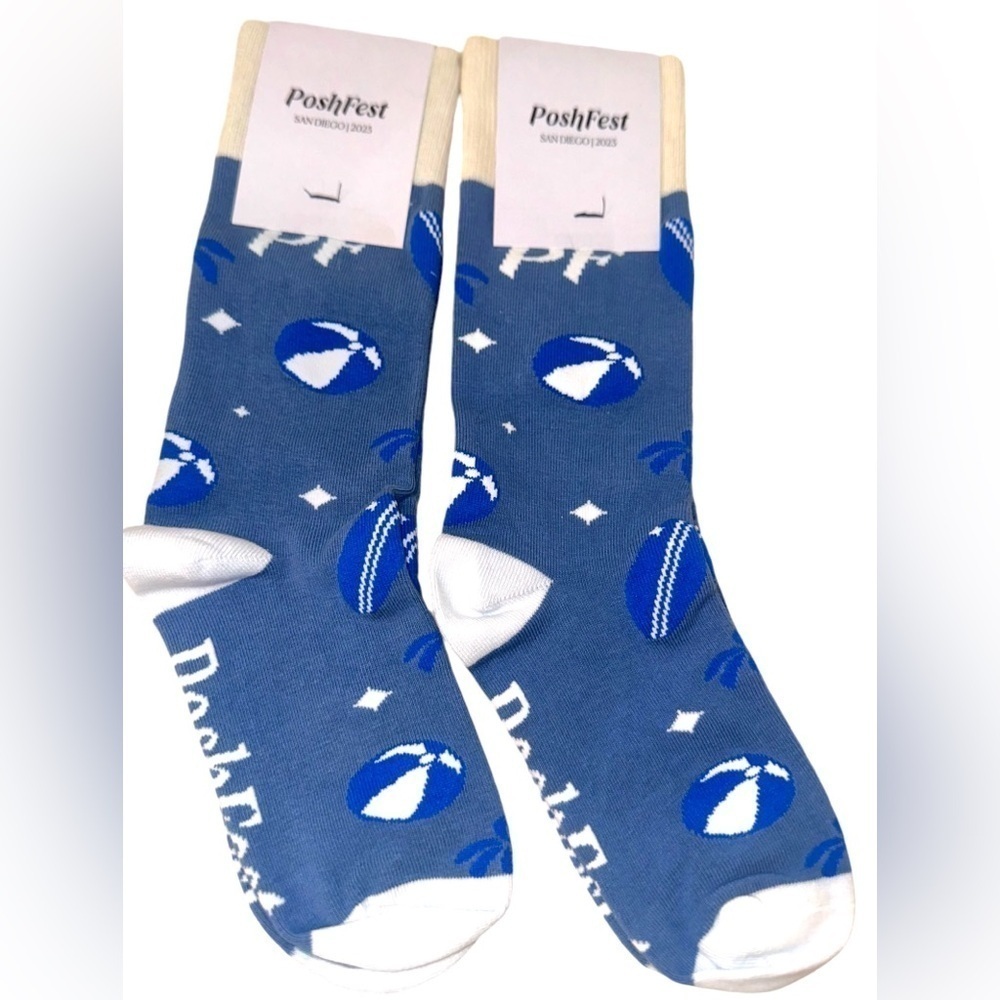 POSHFEST 2023 SAN DIEGO BLUE & WHITE BEACHBALL UNISEX SOCKS - Picture 2 of 9
